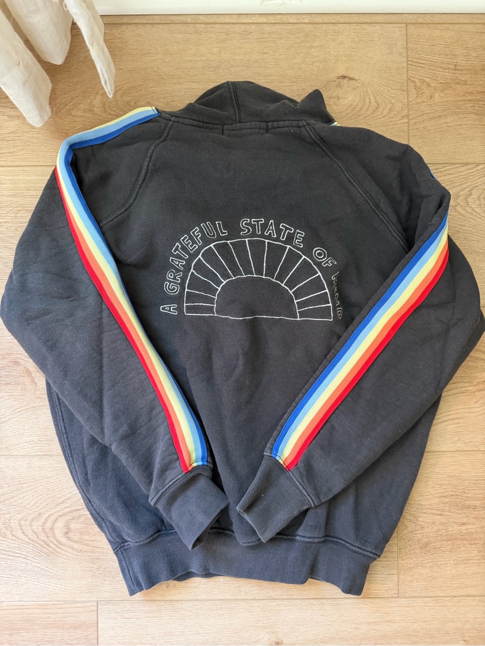 Spiritual Gangster Dark Grey “Grateful State of Mind” hood with rainbow trim